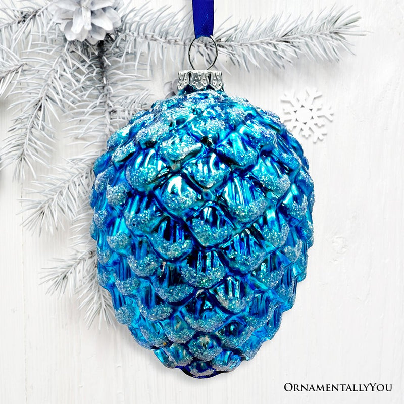 Arctic Animal Illustration Pinecone Glass Christmas Ornament Set