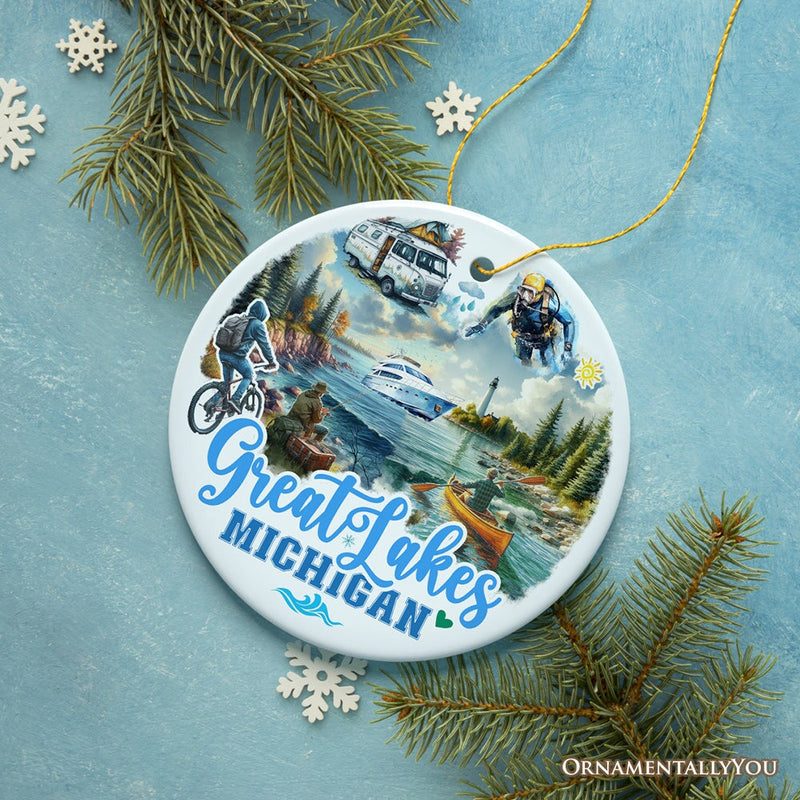 Artistic Great Lakes Michigan State Ornament, Ceramic Landscapes and Travel Souvenir and Gift