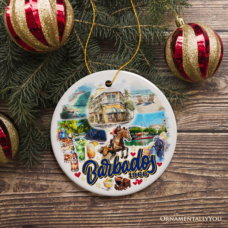 Artistic Tropical Barbados Landmarks and Beaches Ornament, Travel Caribbean Paradise Christmas Souvenir