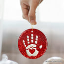 Baby Handprint in Red Glitter Themed Ornament, Christmas Nursery Keepsake and Tree Decor