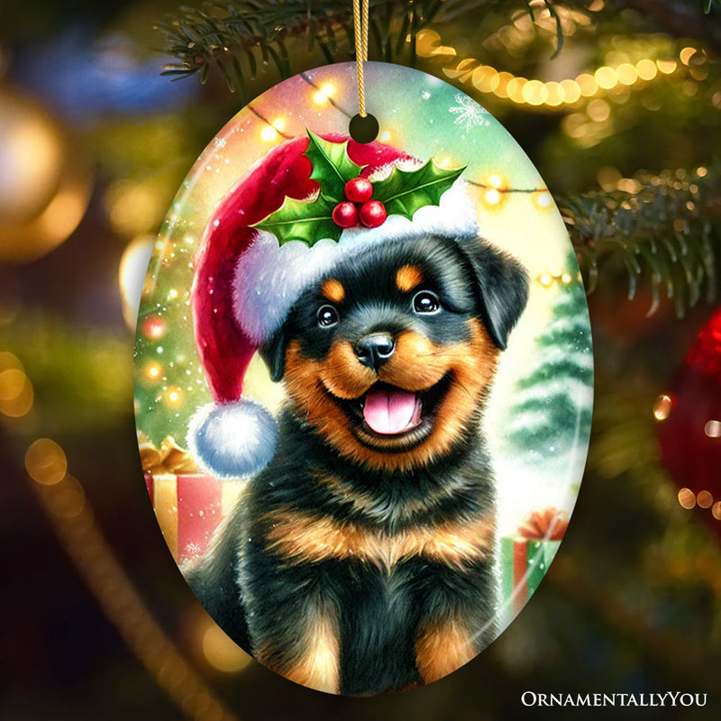 Charming Rottweiler in Festive Attire Ornament, Heartwarming Dog-Themed Christmas Gift Decor