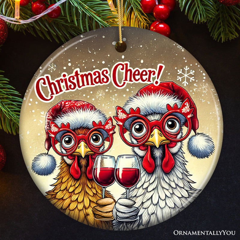 Christmas Cheer Chicken Ornament, Whimsical Holiday Tree Decoration