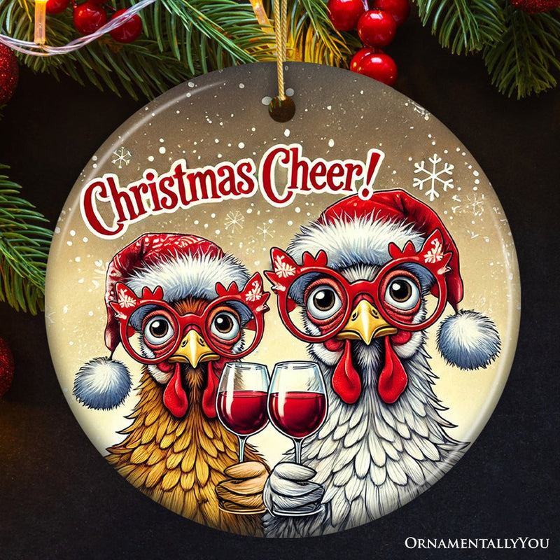 Christmas Cheer Chicken Ornament, Whimsical Holiday Tree Decoration