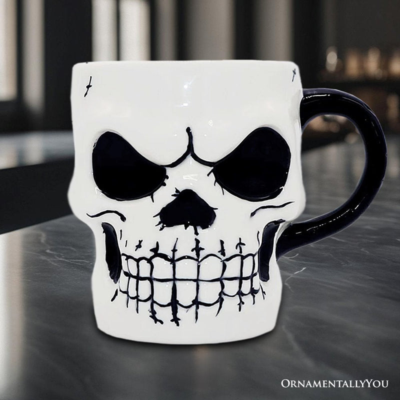 Classic Skeleton Face Spooky 4" Mug, Ceramic Halloween Gothic Kitchen Cup Decor