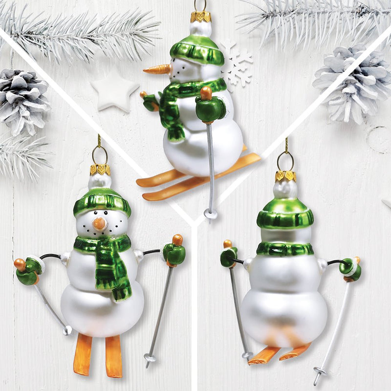 Classic Winter Snowman Set of 4 Glass Christmas Ornaments, Nostalgic Holiday Collection Set