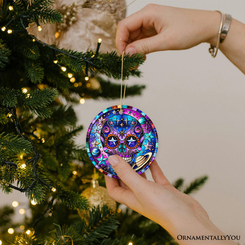 Cosmic Celestial Sugar Skull Ornament, Stellar Christmas Gift and Decor