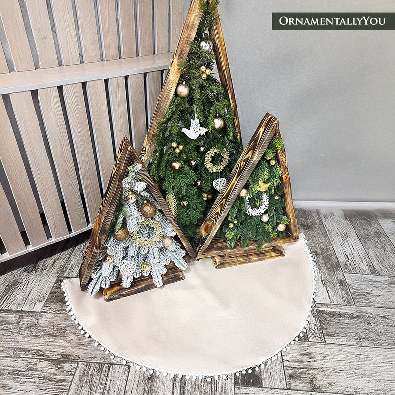 Cream Colored Pom Pom Christmas Tree Skirt