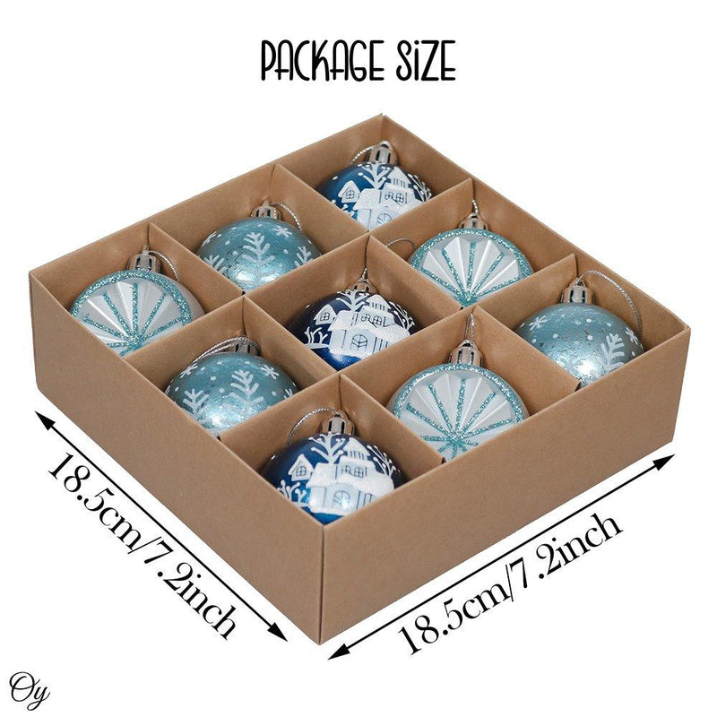 Elegant Blue Winter Theme Christmas Ornament Bundle, 9 Piece Snow and Tree Baubles