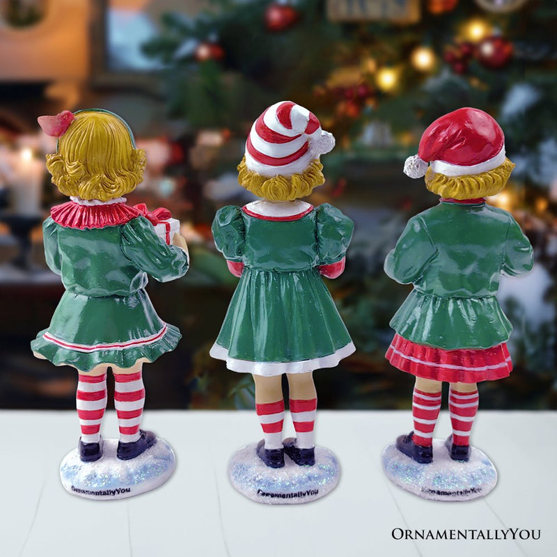 (Pre-Order) Elegant Victorian Christmas Girl Set of Three Figurines, 6" Holiday Home Decor