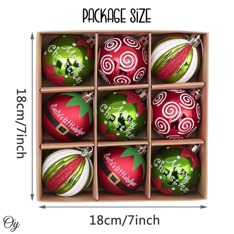 Elf Theme Christmas Ornament Set, 9 Baubles Green and Red