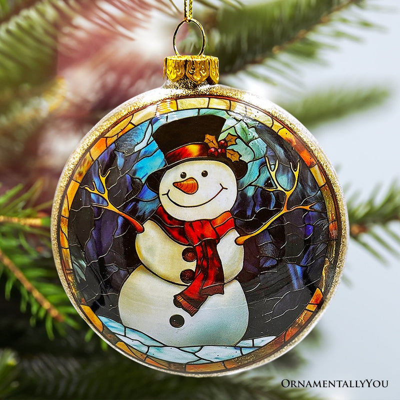 Festive Snowman Stained Glass Christmas Ornament