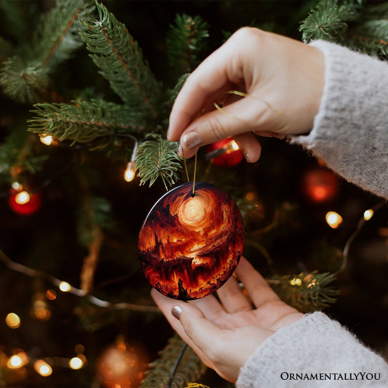 Fiery Hellscape Dante's Inferno Ceramic Ornament, Painting Halloween Gift And Decor