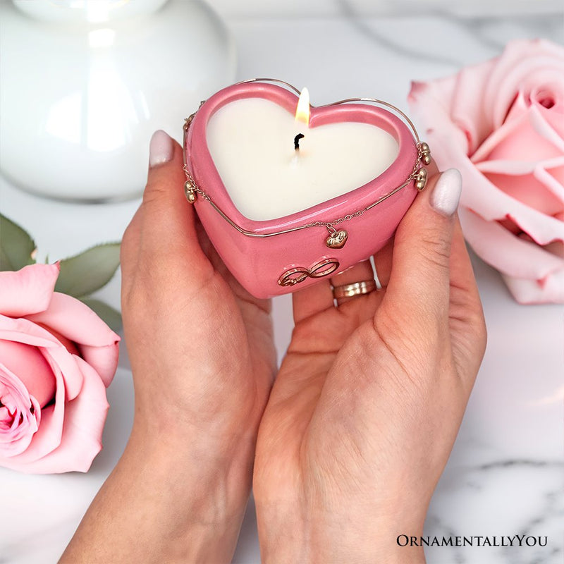 Heart Shaped Eternal Love Candle, Romantic Rose Scented Gift with Pendant for Her