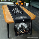 Haunted Horrors 72" Table Runner, Jacquard Halloween Home Black Tablecloth Decoration with Pumpkins and Spiderwebs