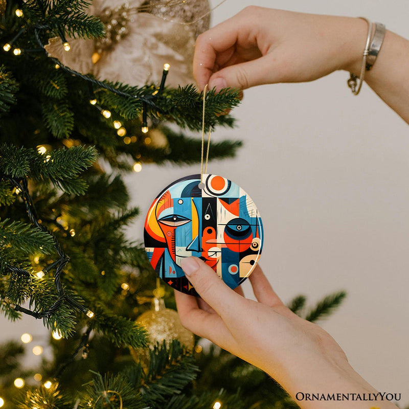 Pablo Picasso Modernist Mosaic Round Ceramic Ornament, Abstract Cubist Art Face Decoration Souvenir