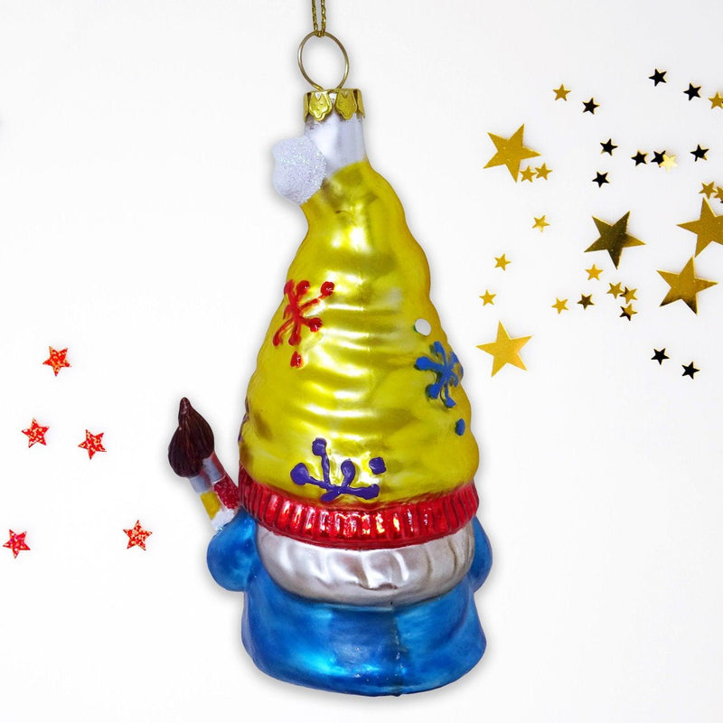 Painter Artist Gnome Glass Christmas Ornament