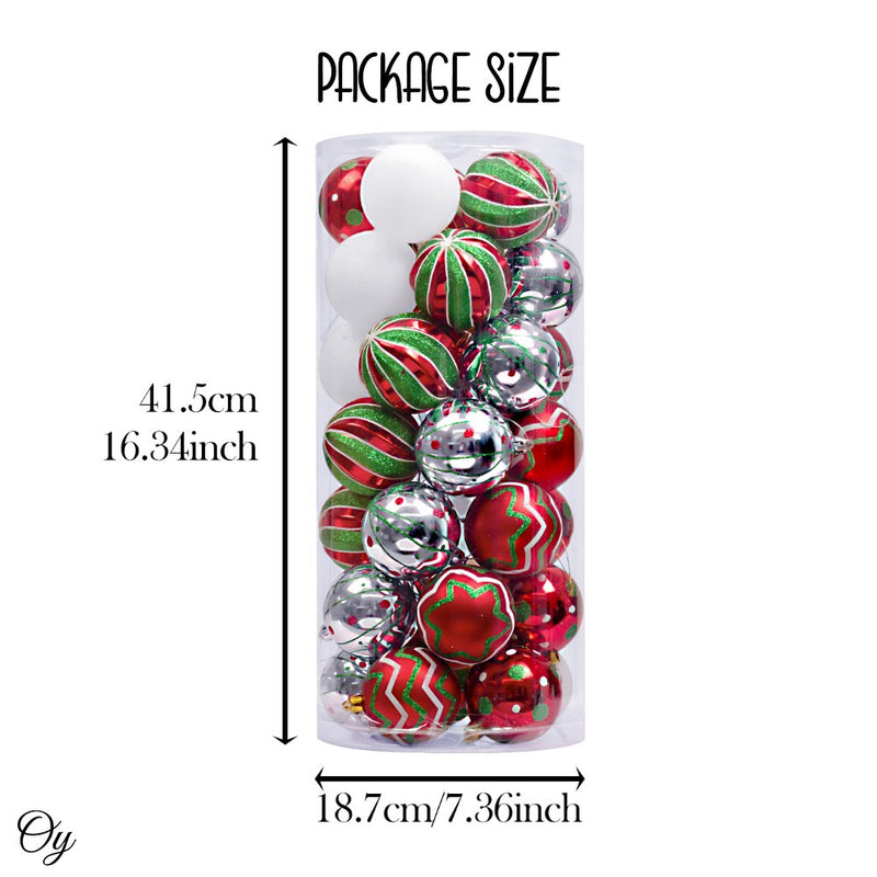 Playfully Patterned Christmas Ornament Bauble Set, 35 Round Holiday Balls