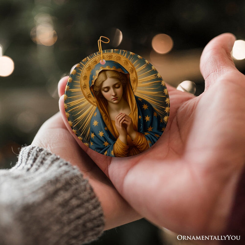 Praying Virgin Mary Ceramic Ornament, Religious Painting Christmas Decoration Souvenir