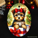 Precious Yorkshire Terrier Christmas Gift Ornament, Sweet Holiday Scene Decor