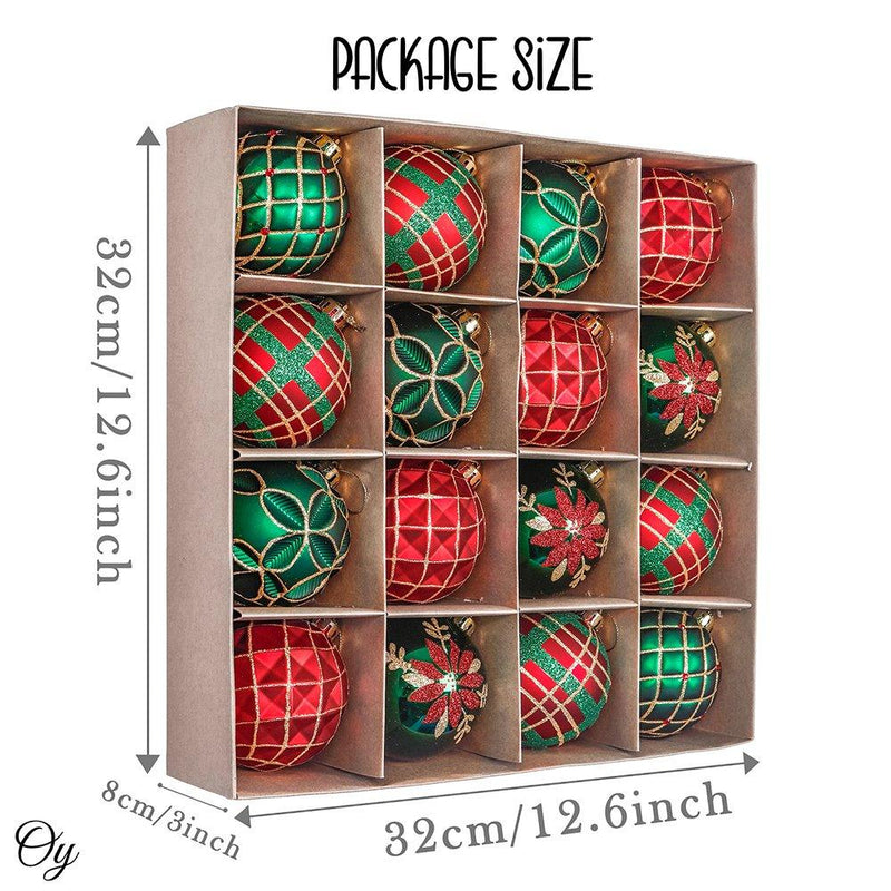 Red Green and Gold Majestic Christmas Ornament Bundle Set, 16 Baubles