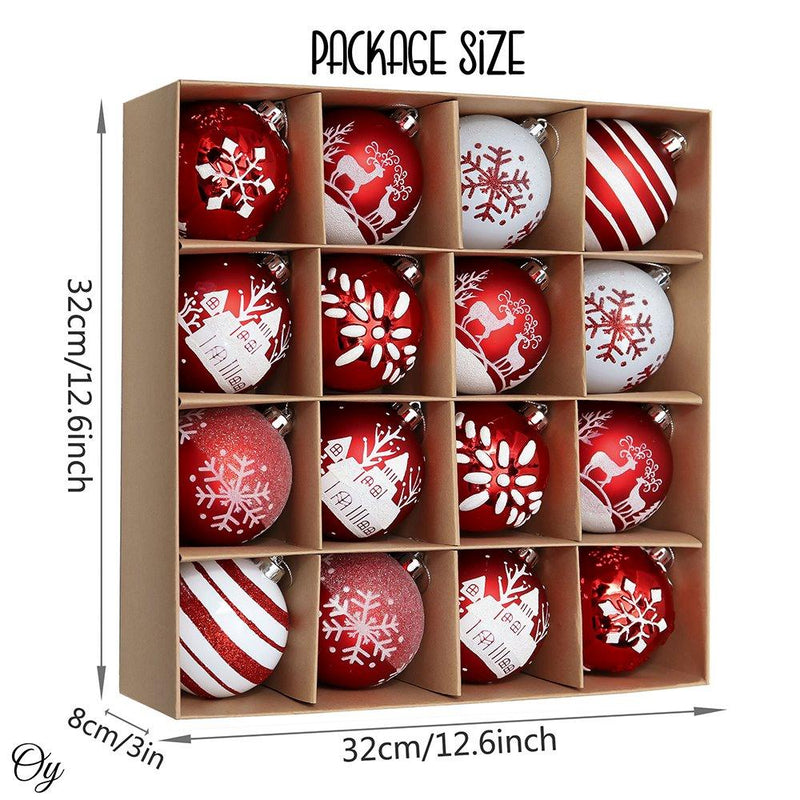 Red and White Shatterproof 16 Piece Christmas Ball Ornament Bundle, Candycane and Glittery Snowflakes