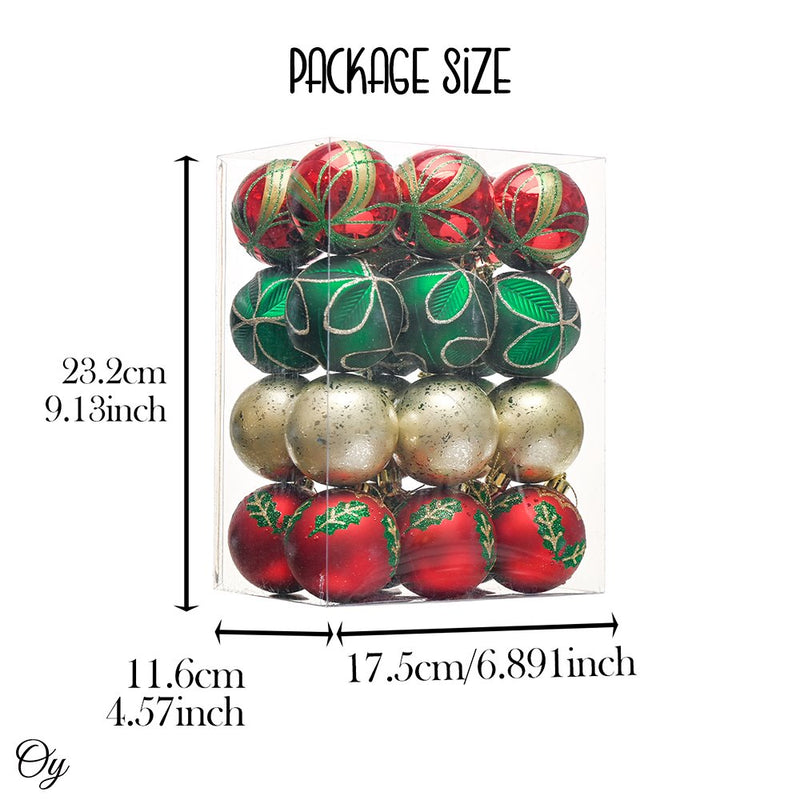 Refined Ornament Bauble Set, 24 Piece Red, Gold, and Green Glitter Christmas Bundle