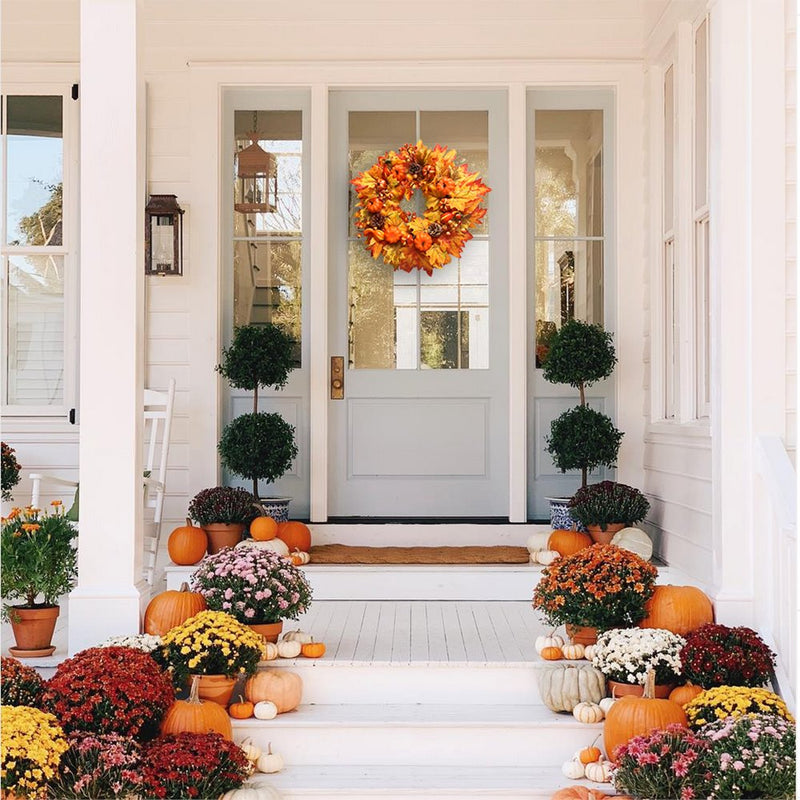 Rustic Harvest Illuminated 24" Fall Wreath, Lighted with Maple Leafs, Pinecones, Pumpkins and Autumn Berries