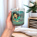 Sassy Retro Girl Dazzling Green Candle, Basil Scented Brunette Girl Funny Gift