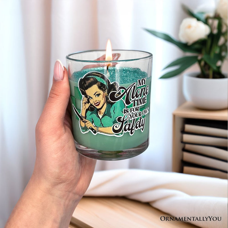 Sassy Retro Girl Dazzling Green Candle, Basil Scented Brunette Girl Funny Gift