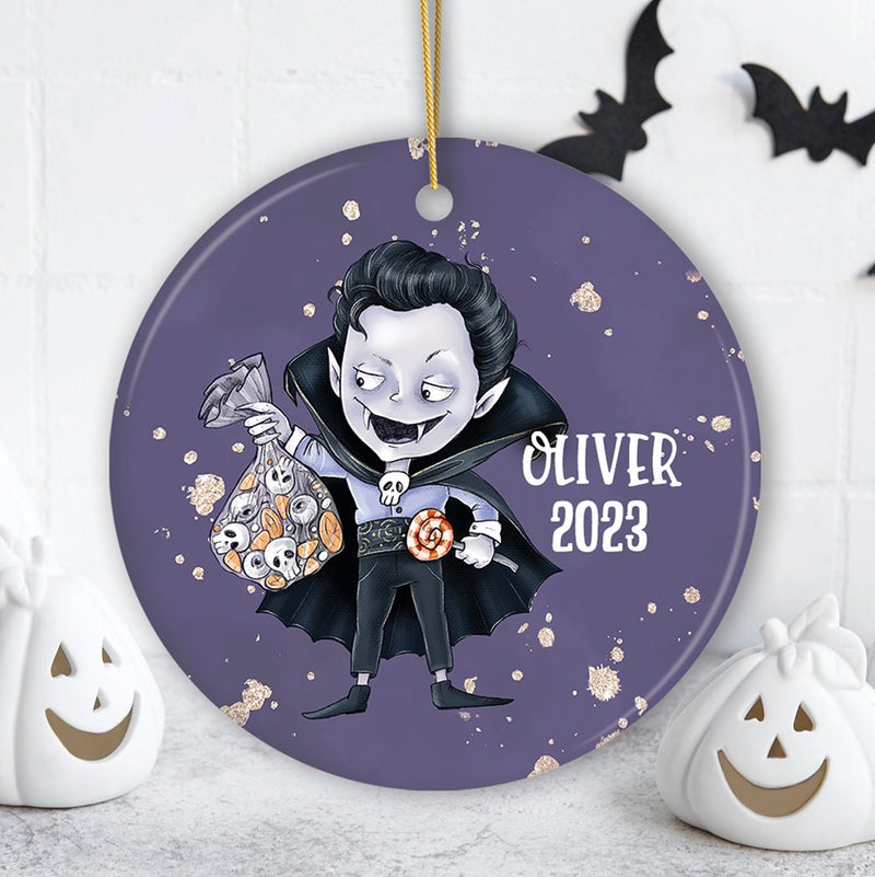 Spooky Vampire Boy Trick or Treat Custom Halloween Ornament