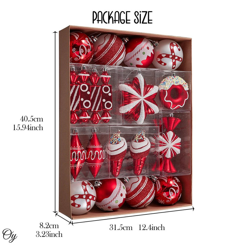 Sweets and Candy Theme Christmas Ornament Bundle, Assorted 60 Bauble off Candies, Ice Cream, Donut, and Glittery Round Balls