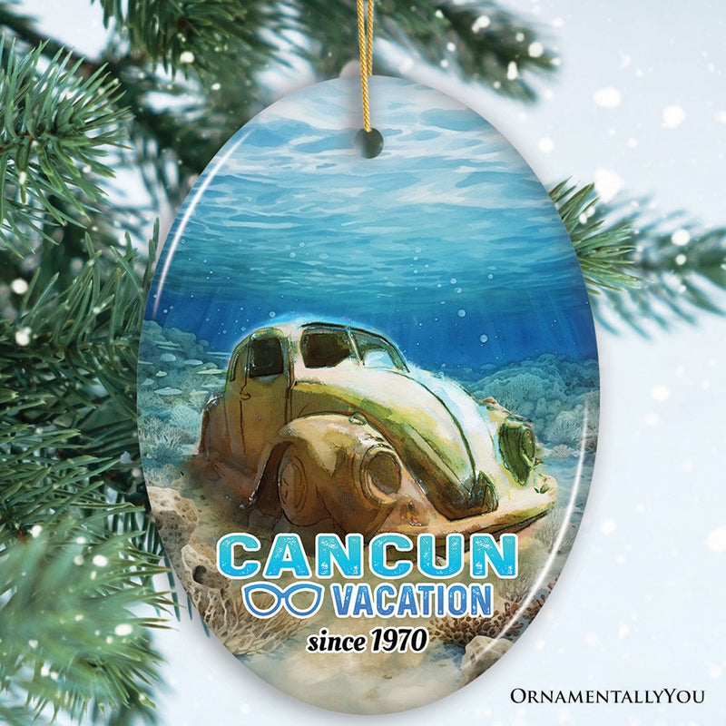 Unique Cancun Mexico Vacation Ornament, Tropical Mexican Ocean Keepsake Art and Decor