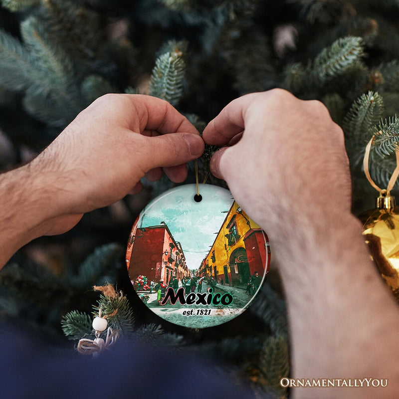 Urban Mexico Scenic Traveler Ornament, Mexican Mercado and Street Christmas Gift