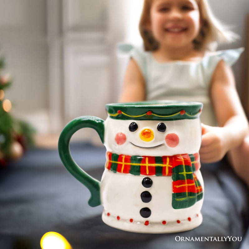 (Pre-Order) Wonderful Plaid Scarf Snowman 4" Ceramic Mug, Kitchen Christmas Drinkware Decoration