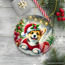 Adorable Welsh Corgi with Santa Hat Ornament, Jolly Christmas for Heartfelt Gift