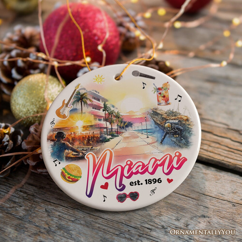 Artistic Miami Paradise Downtown Ornament, Unique and Cultural Florida Vacation Souvenir