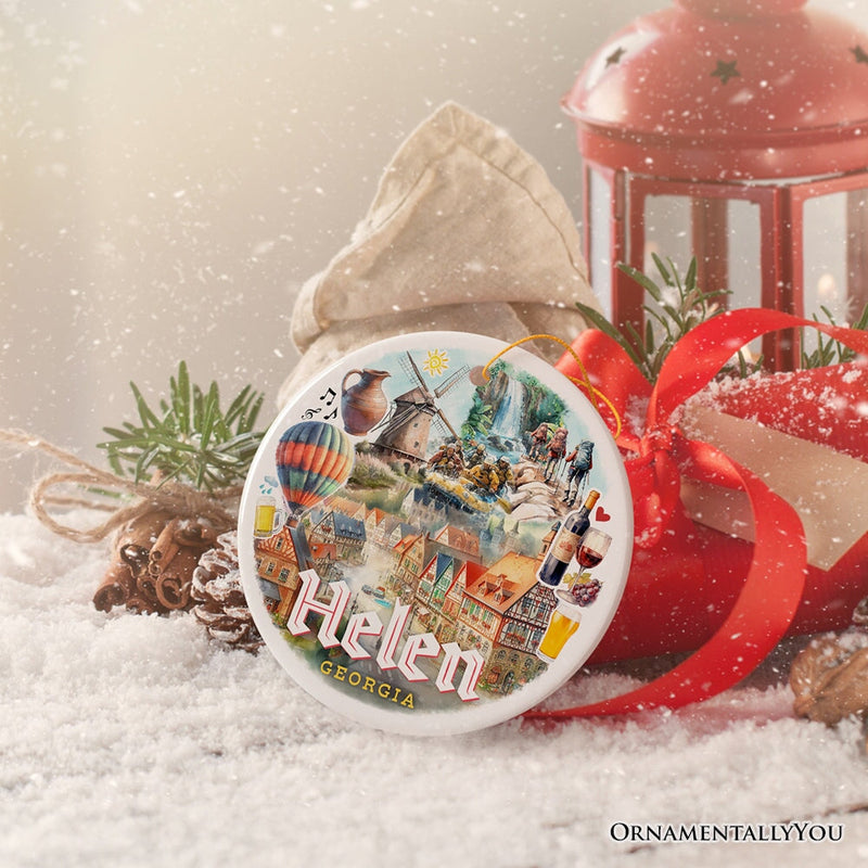 Artistically Vibrant Helen Town Christmas Ornament, Georgia Bavarian-style Village Souvenir