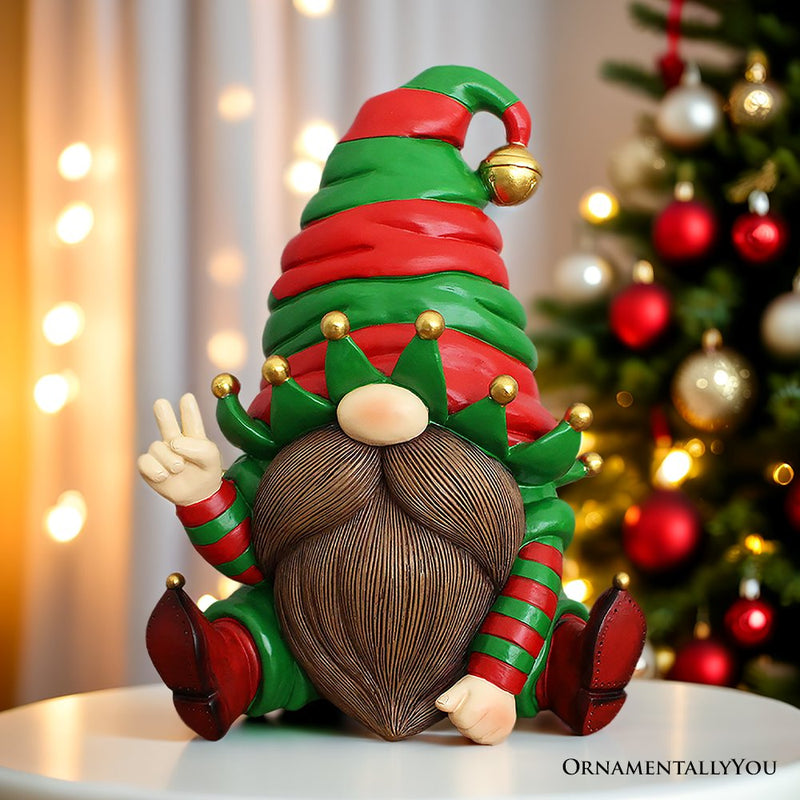 Cheerful Elf Gnome Festive Figurine, 8" Christmas Garden Statue