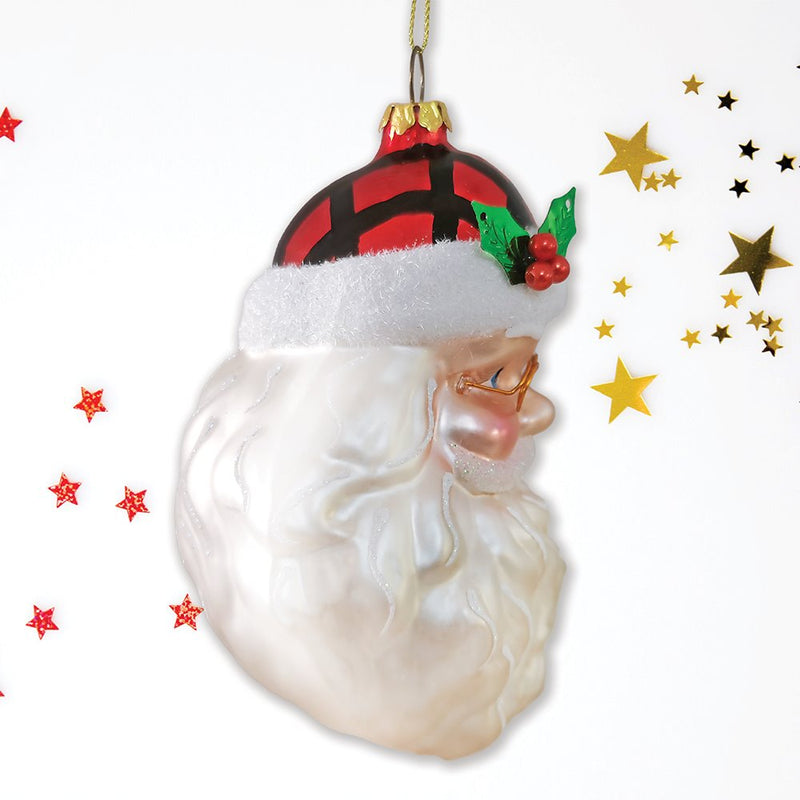 Cheerful Santa Head Sparkling Glass Christmas Ornament