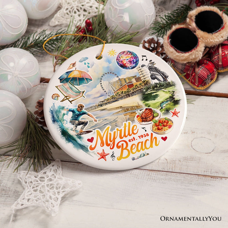 Classic Myrtle Beach Artistic Handcrafted Christmas Ornament, South Carolina Souvenir and Keepsake Decor