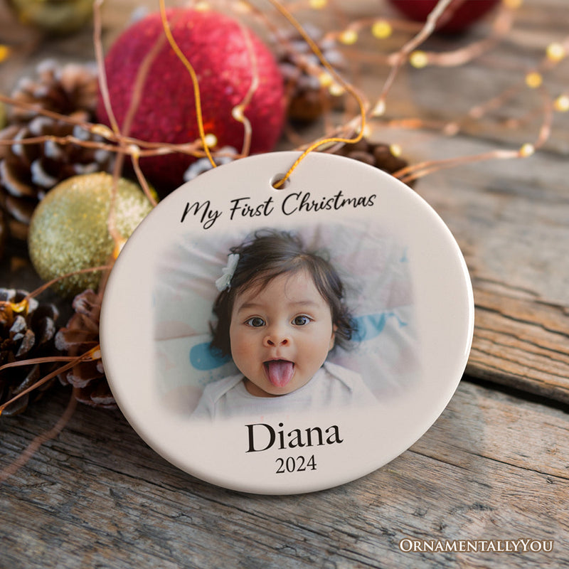 Custom Baby First Christmas Portrait Ornament, Personalized Uploaded Photo Gift