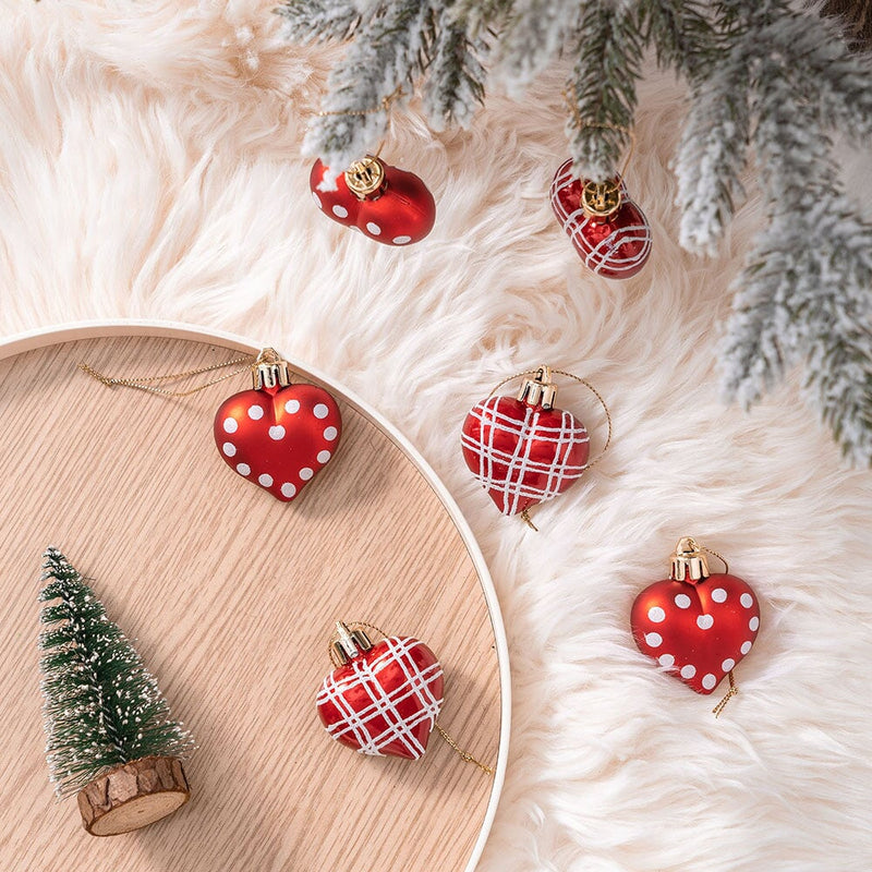 Cute and Glamorous Heart Shaped Christmas Ornament Set, 6 Shatterproof Love Baubles