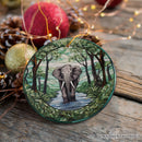 Elephant Elegance Stained Glass Style Ceramic Ornament, African Animals Christmas Gift and Decor