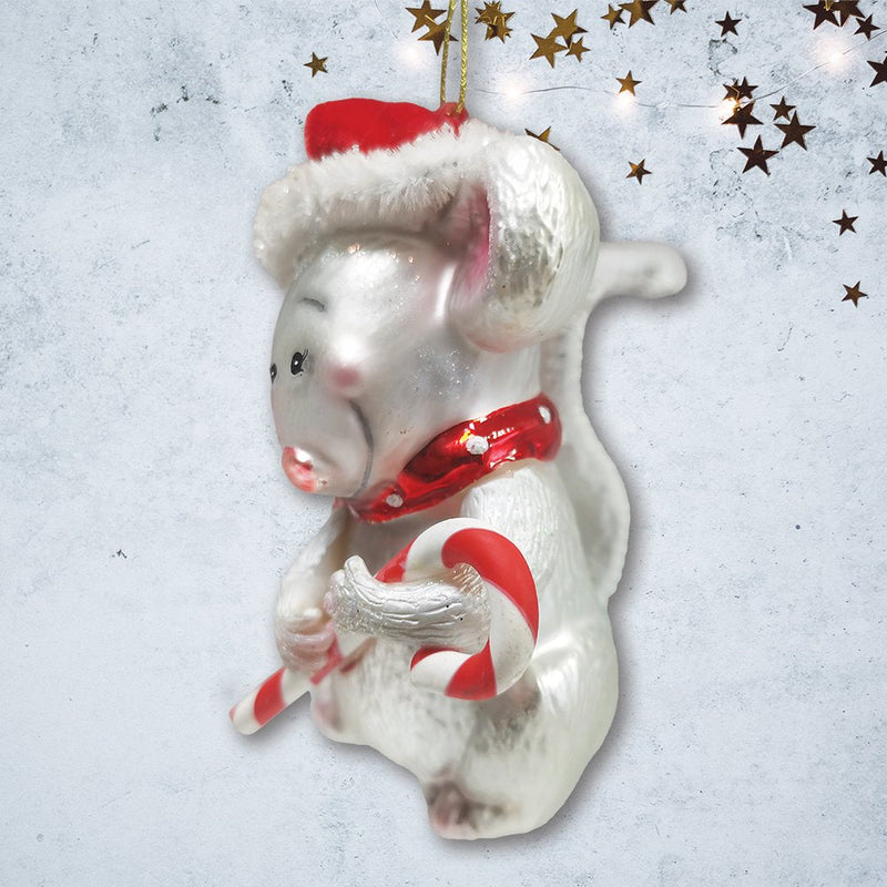 Festive Holiday Mouse Glass Christmas Ornament