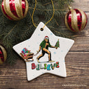 Funny Big Foot Believe Christmas Ornament, Sasquatch Humor Holiday Decor