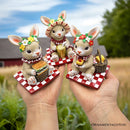 Joyful Picnic Gathering Bunny Trio Set of Three Figurines, Spring Rabbit Statue 4.5" Decor
