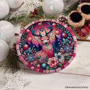 Mystical Yuletide Deer Pink Themed Ornament, Elegant Christmas Tree Decor