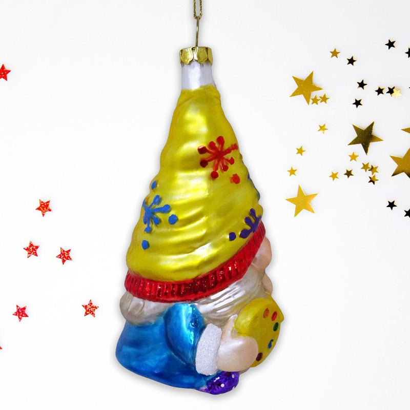 Painter Artist Gnome Glass Christmas Ornament