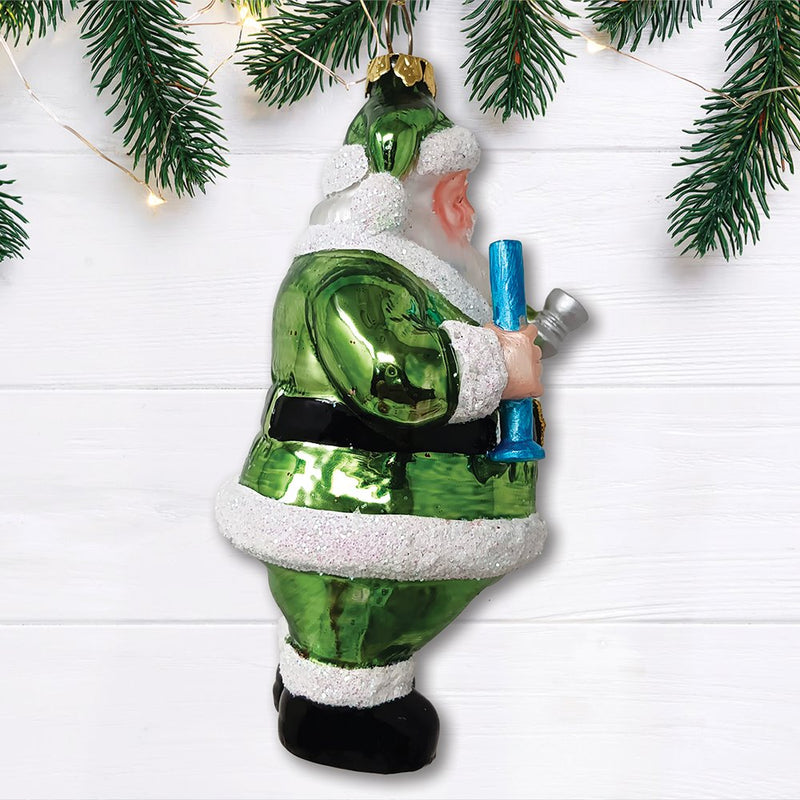 (Pre-Order) Pothead Santa Glass Christmas Ornament, Merry Weedmas Funny Pot Decoration
