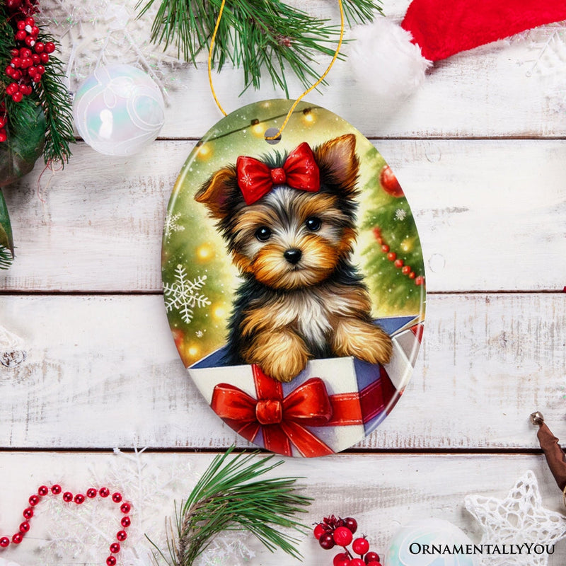Precious Yorkshire Terrier Christmas Gift Ornament, Sweet Holiday Scene Decor